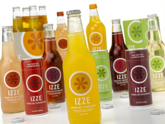 Bottles of Izze carbonated flavored beverage.