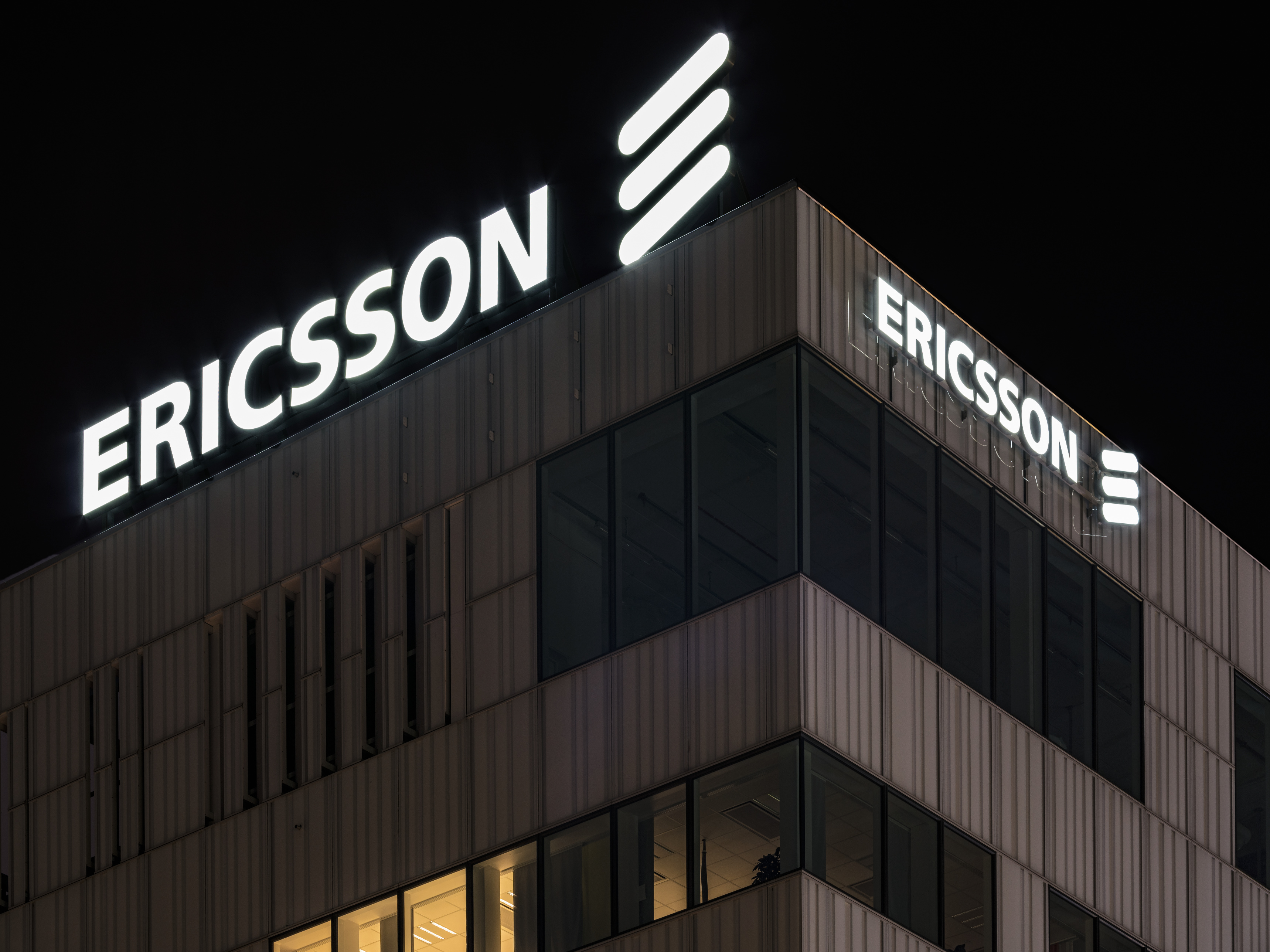 Ericsson logo on HQ building.