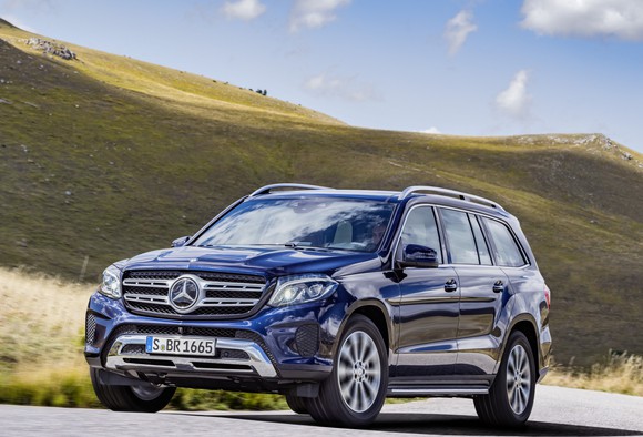 A blue Mercedes-Benz GLS SUV. 
