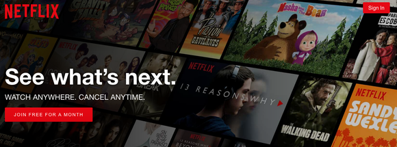 Netflix's home page for signing into one's account.