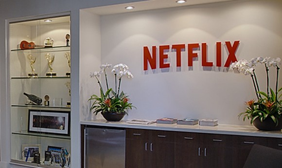 Netflix HQ lobby, showcasing a few awards.