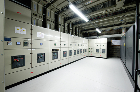 The interior of a data center.