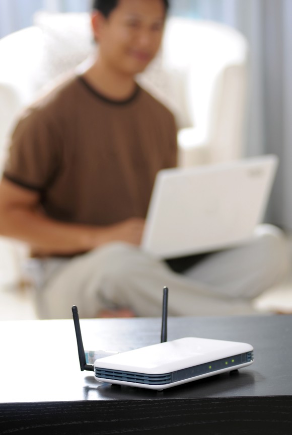 A wireless router in use at home.