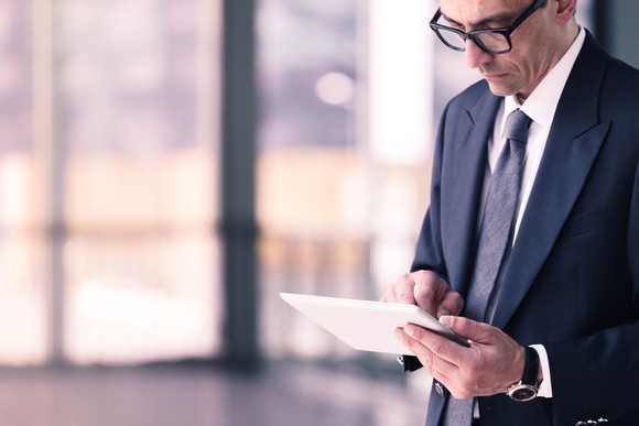Businessman working on a tablet computer