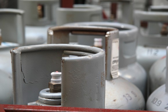 A propane tank close up. 