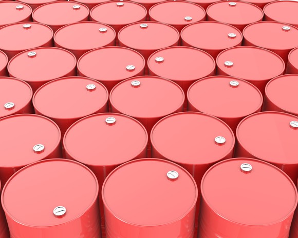 Red oil barrels.