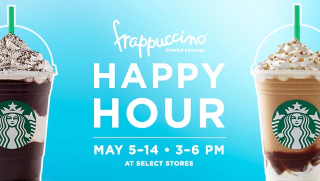 poster for Starbucks' frappuccino happy hour