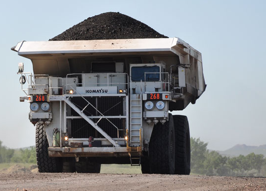 A Cloud Peak truck hauling coal.