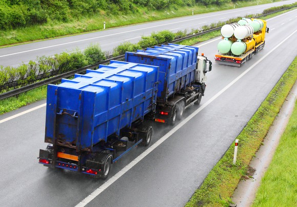 Industrial waste being transported on the highway.