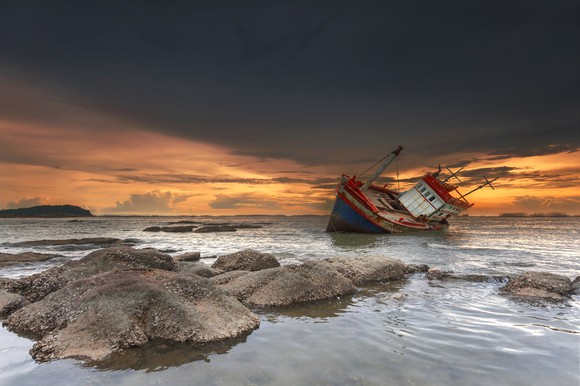 Shipwreck at sunset