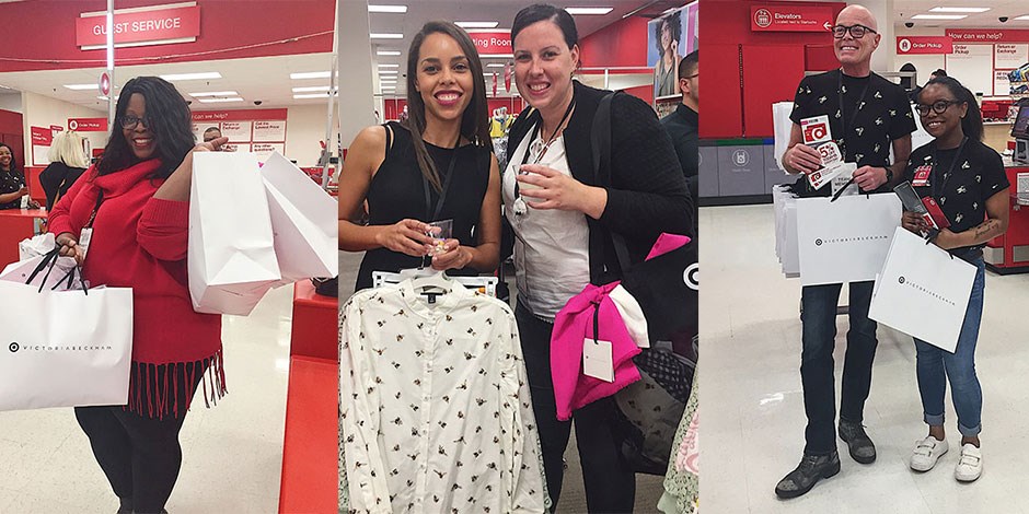 shopers smile for cameras in Target store