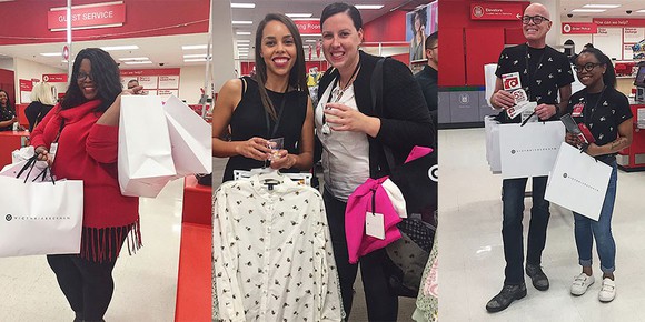 shopers smile for cameras in Target store