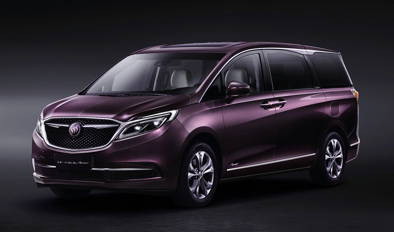 The Buick GL8, a minivan, in the purple color exclusive to the top-tier Avenir trim line. 
