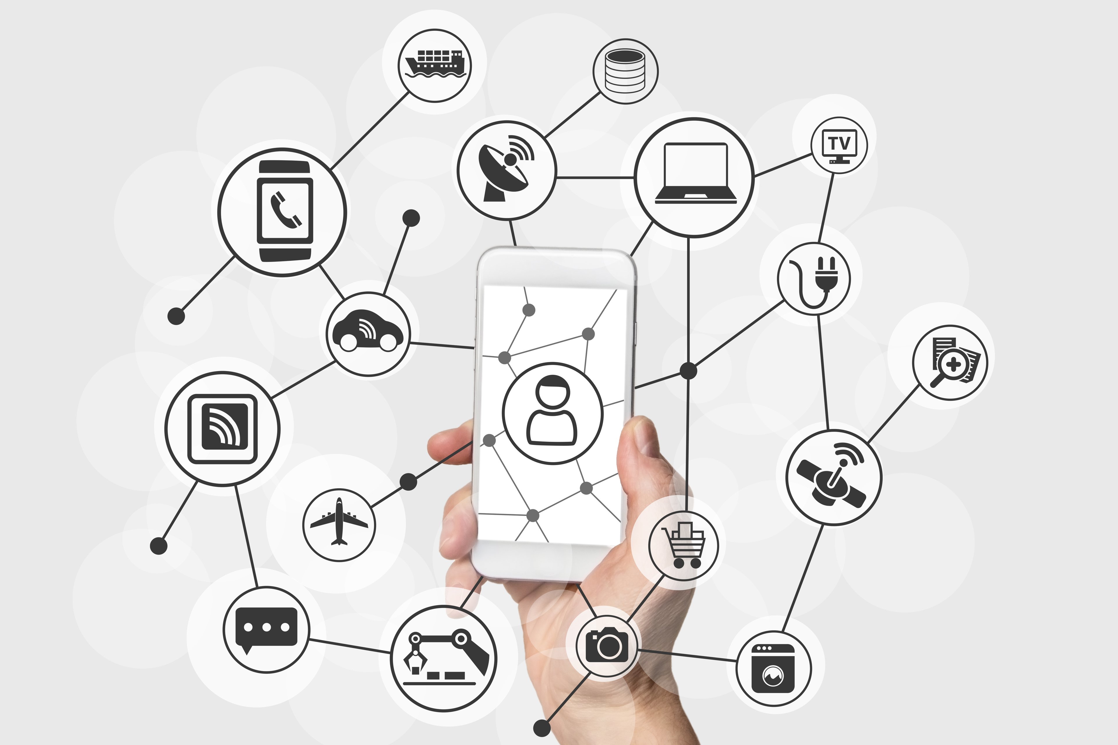 An illustration depicting the many kinds of tech devices that will be connected to the Internet of Things.