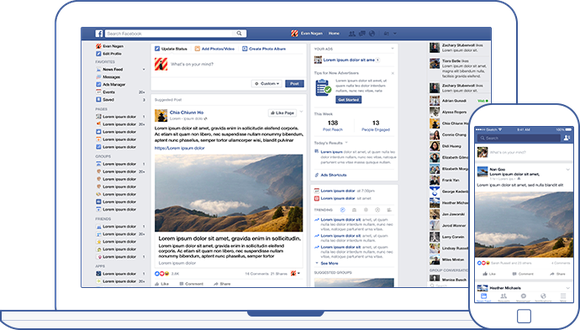 Illustration of Facebook News Feed on both desktop and mobile