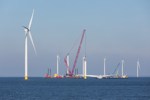 Construction site of an offshore wind farm.
