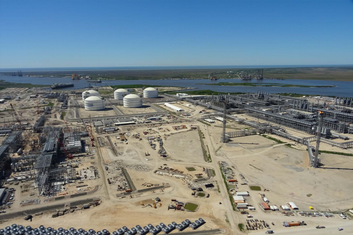 Construction at Cheniere Energy's Sabine Pass LNG export terminal.