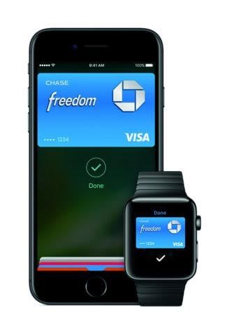 An iPhone and Apple Watch showing the Apple Pay screen.