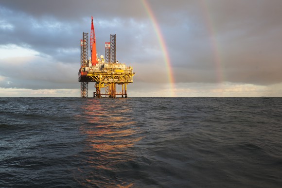 Offshore Jack Up Rig with rainbow.