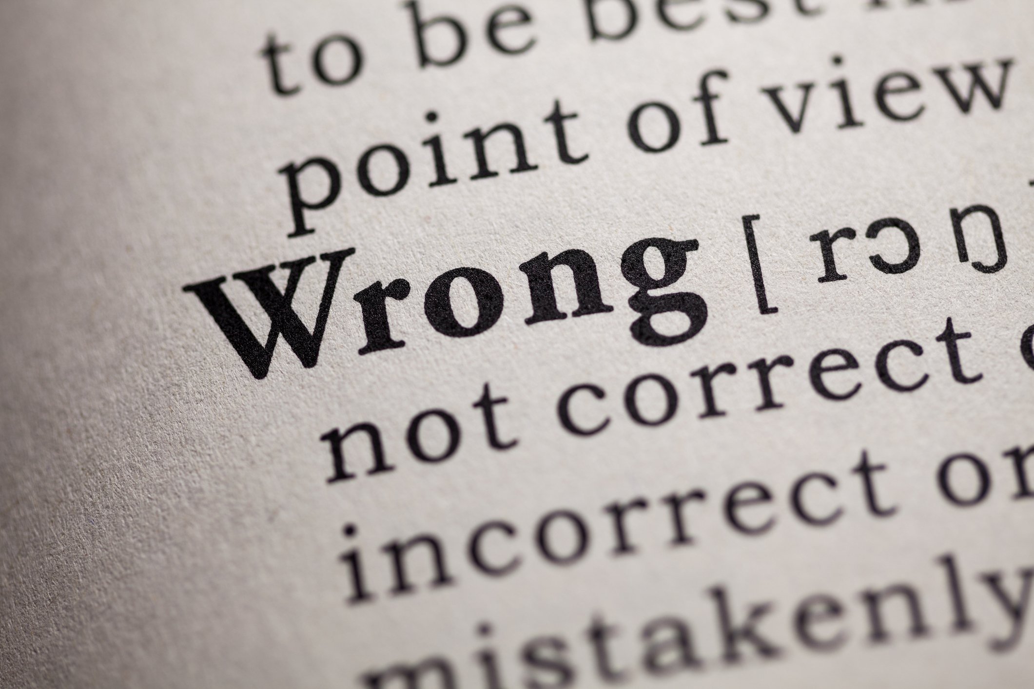 Dictionary page for the word "wrong"