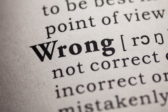 Dictionary page for the word "wrong"