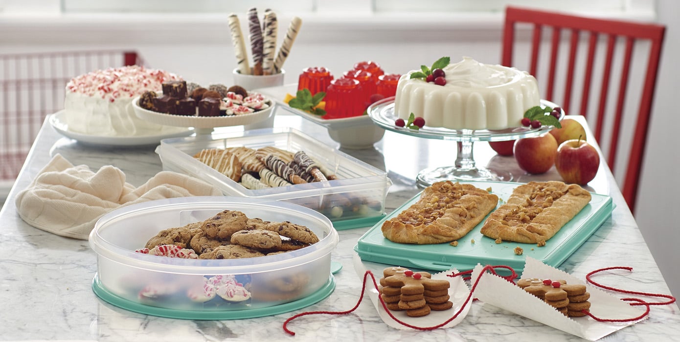Tupperware containers filled with fall treats.
