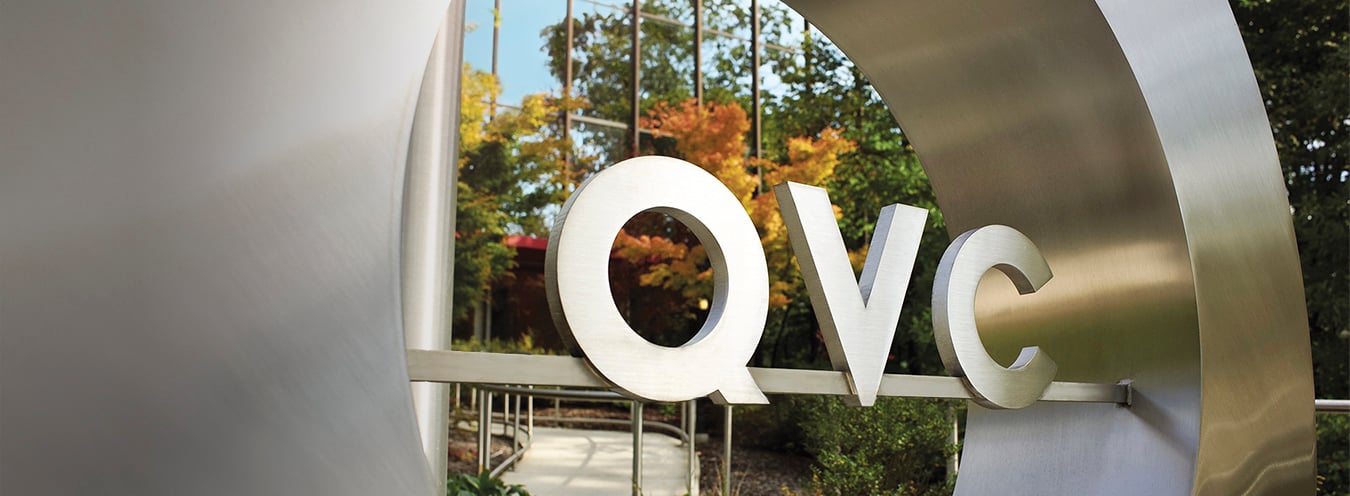 QVC logo as a sign at the company's Orlando headquarters.