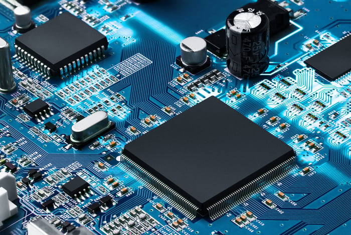 A processor on a circuit board.