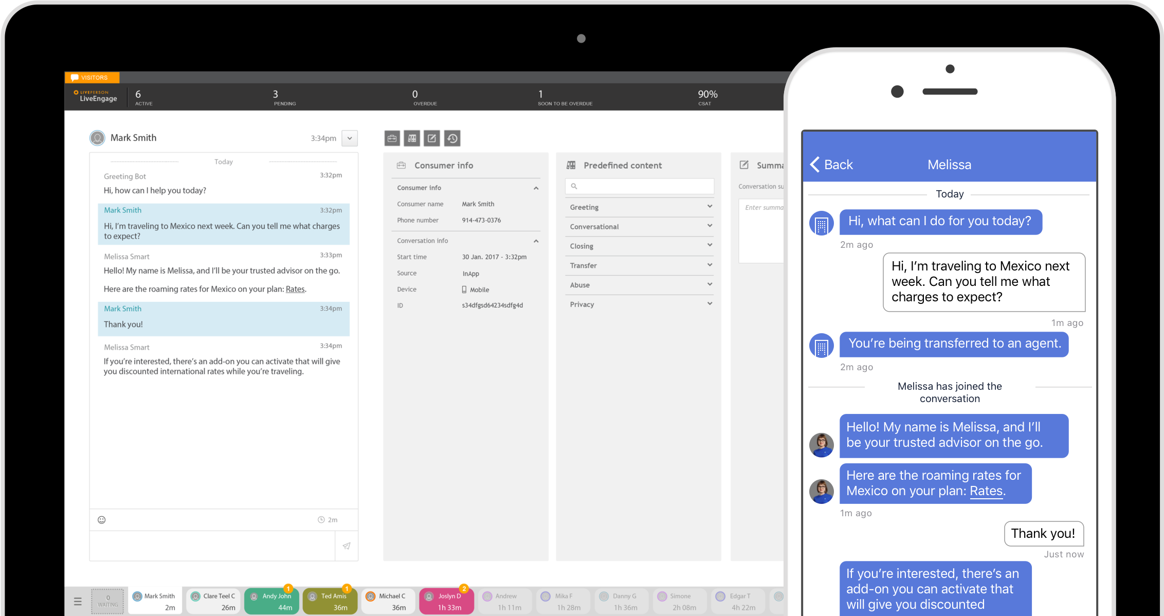 Screenshots of the LiveEngage platform.