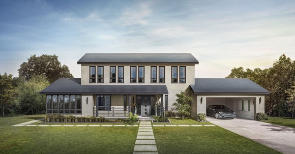 Rendering of a home with the solar roof.