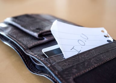 IOU paper in wallet broke bankrupt
