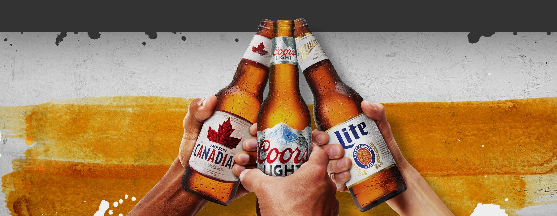 Three of Molson Coors' brands -- Molson Canadian Lager, Coors Light, and Miller Lite.