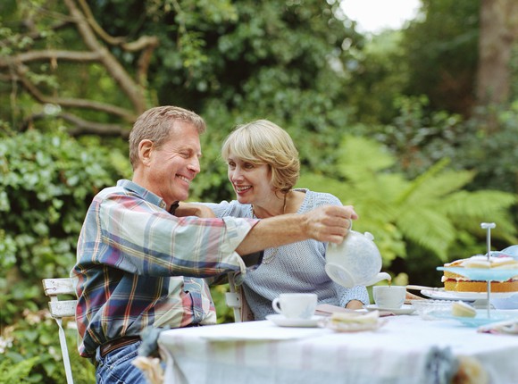 mature couple in garden