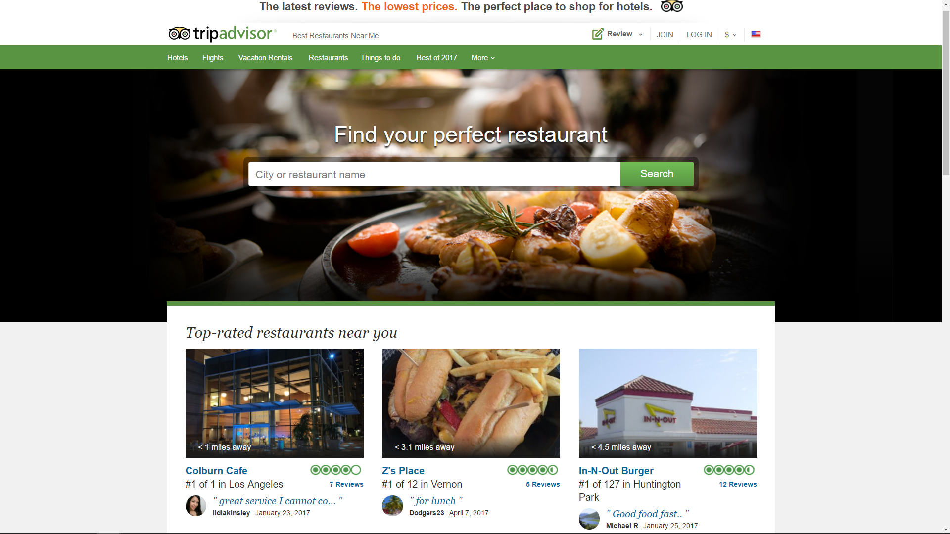 TripAdvisor restaurant page