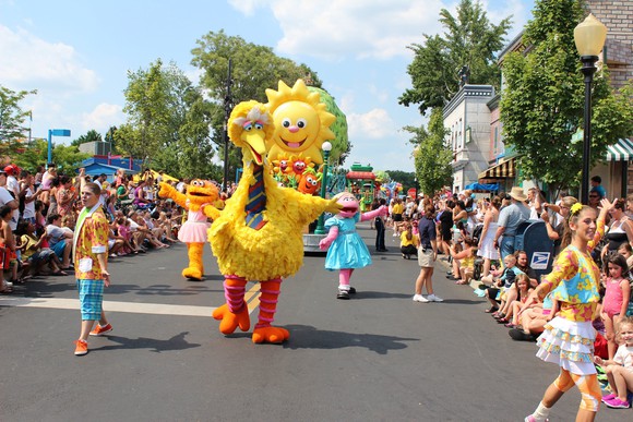 A parade featuring Big Bird at Sesame Place in Langhorne, Pennsylvania.