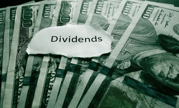 Dividend text on top of $100 bills