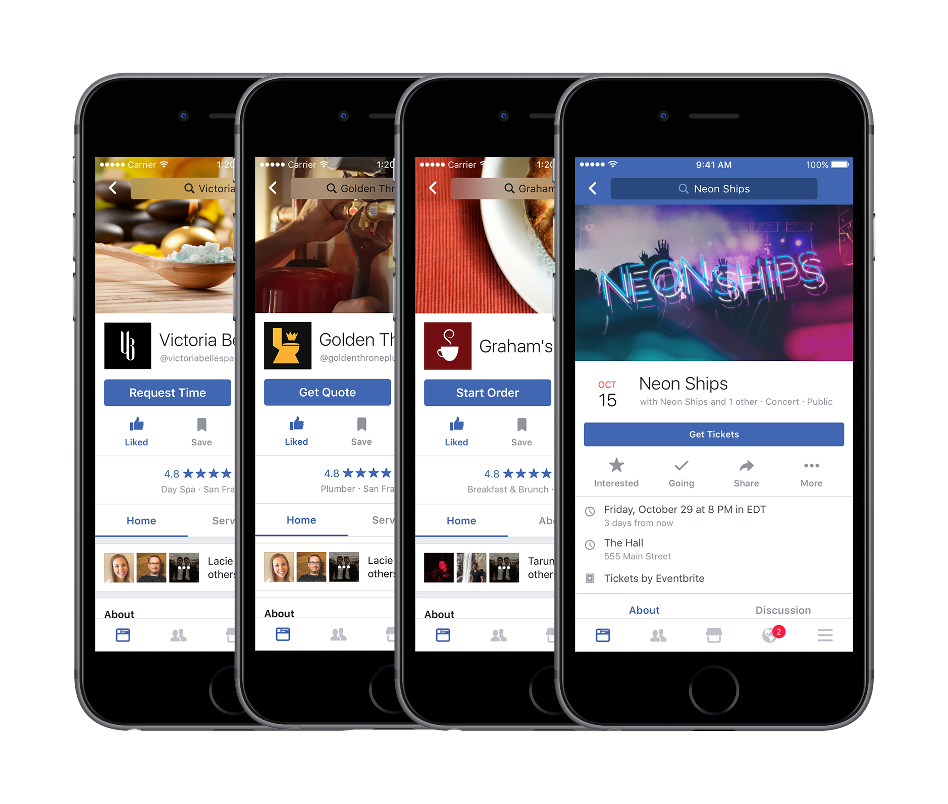Examples of different ways Facebook hopes to connect users with local businesses