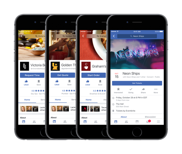 Examples of different ways Facebook hopes to connect users with local businesses