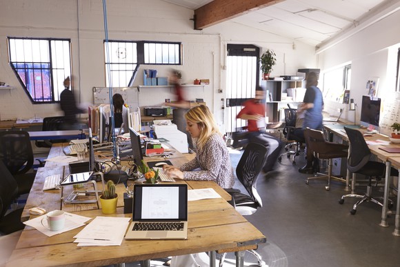 An open-office workplace