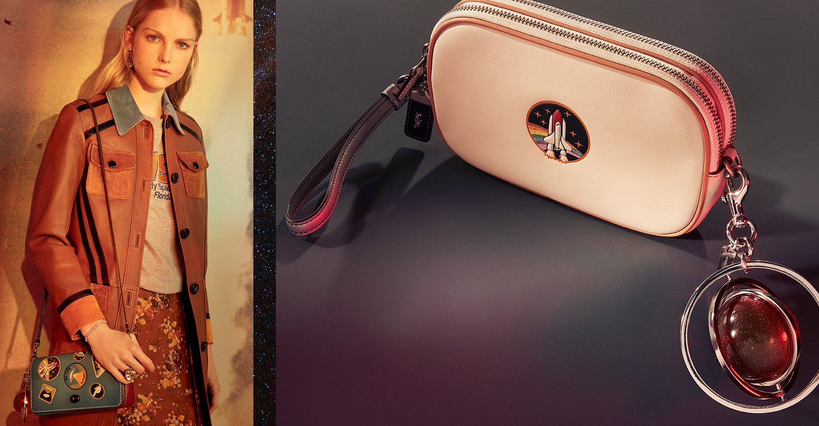 A model carrying a limited edition Coach Space bag.