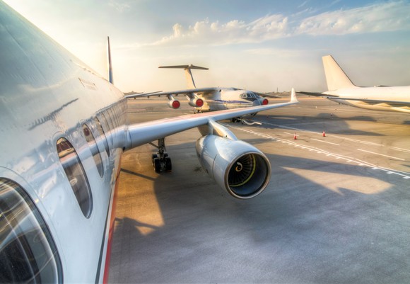 An airplane on the tarmac.