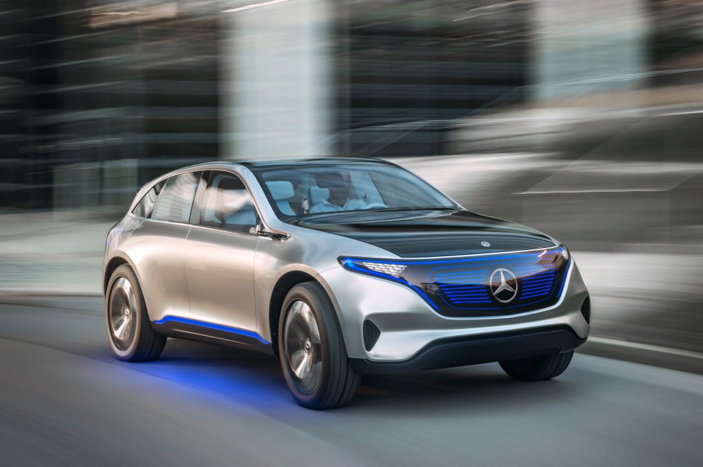A concept version of an upcoming electric Mercedes-Benz compact SUV.