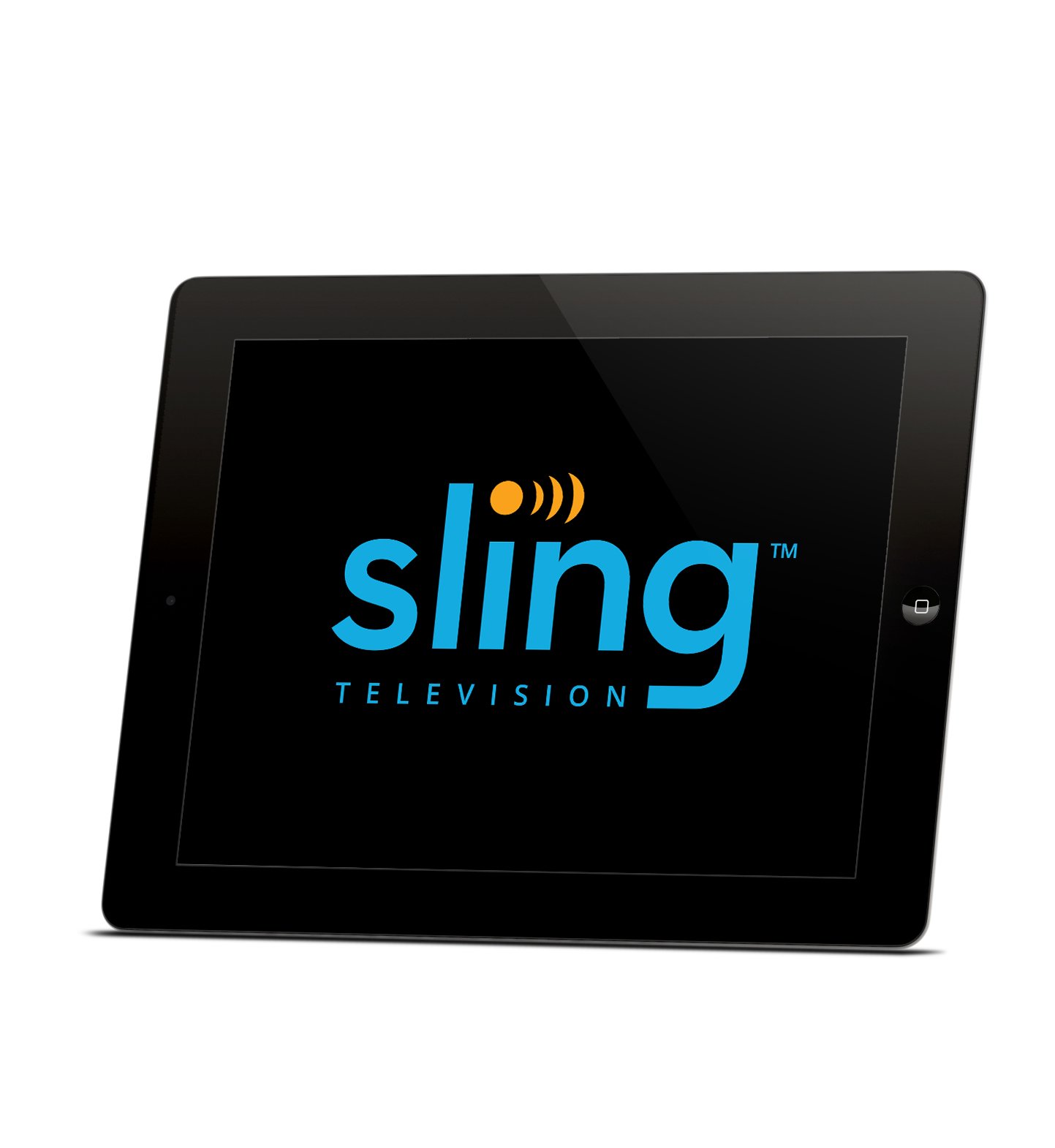 Sling TV logo on tablet.