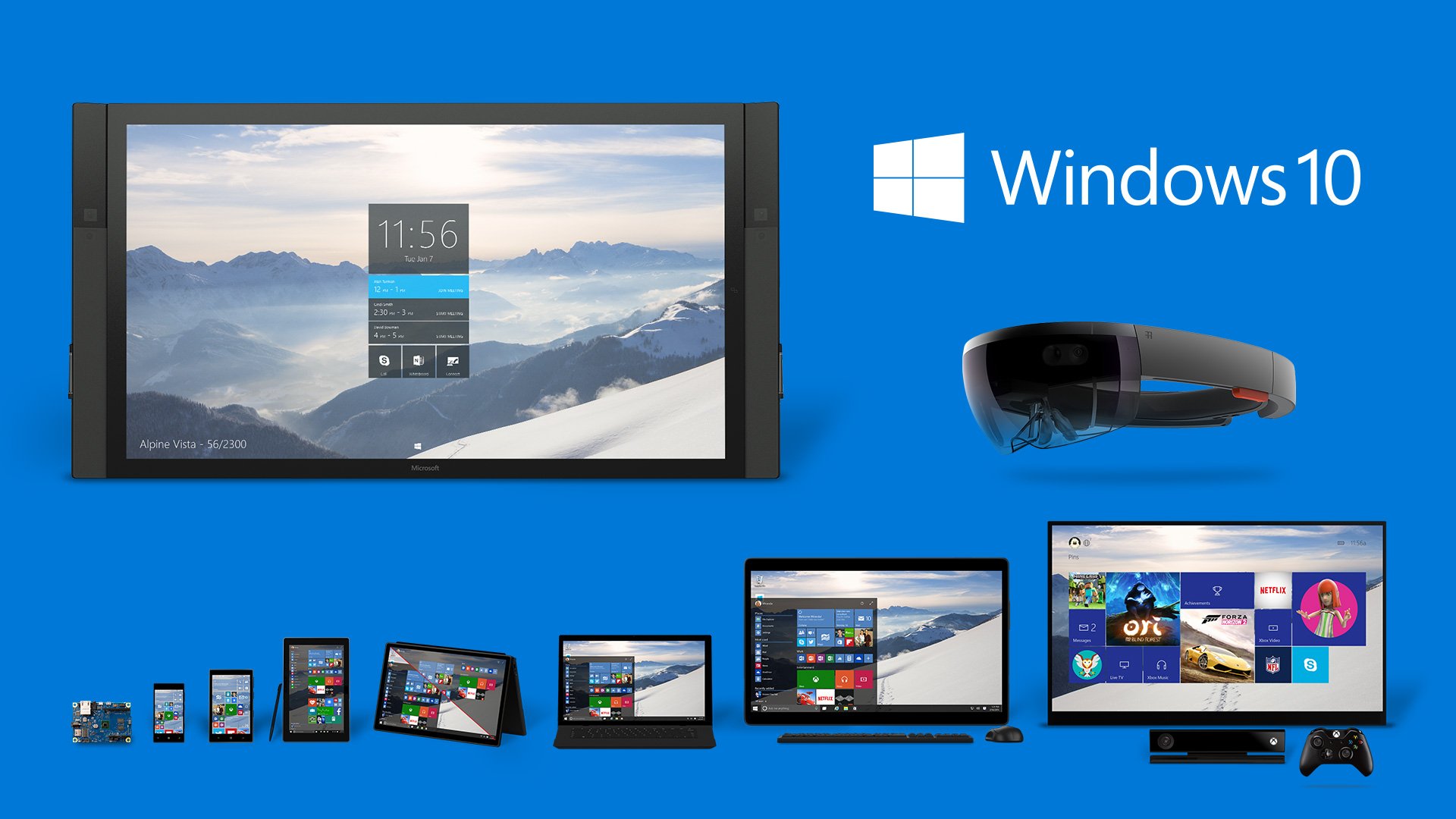 Windows 10 running on various devices.