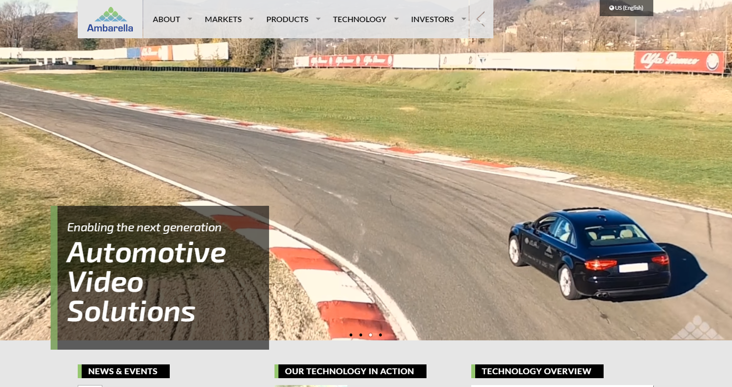 Autonomous vehicle powered by Ambarella technology on a test track.