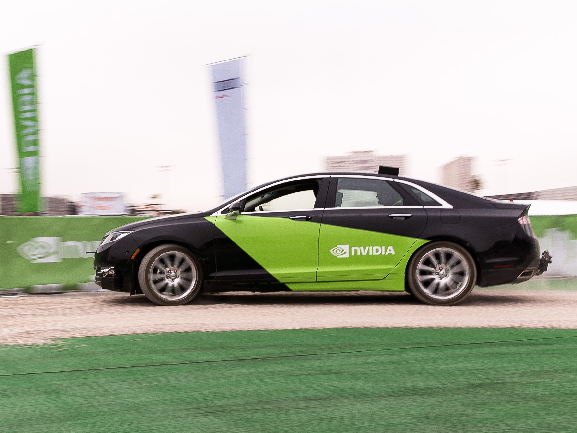 A self-driving car powered by NVIDIA technology.