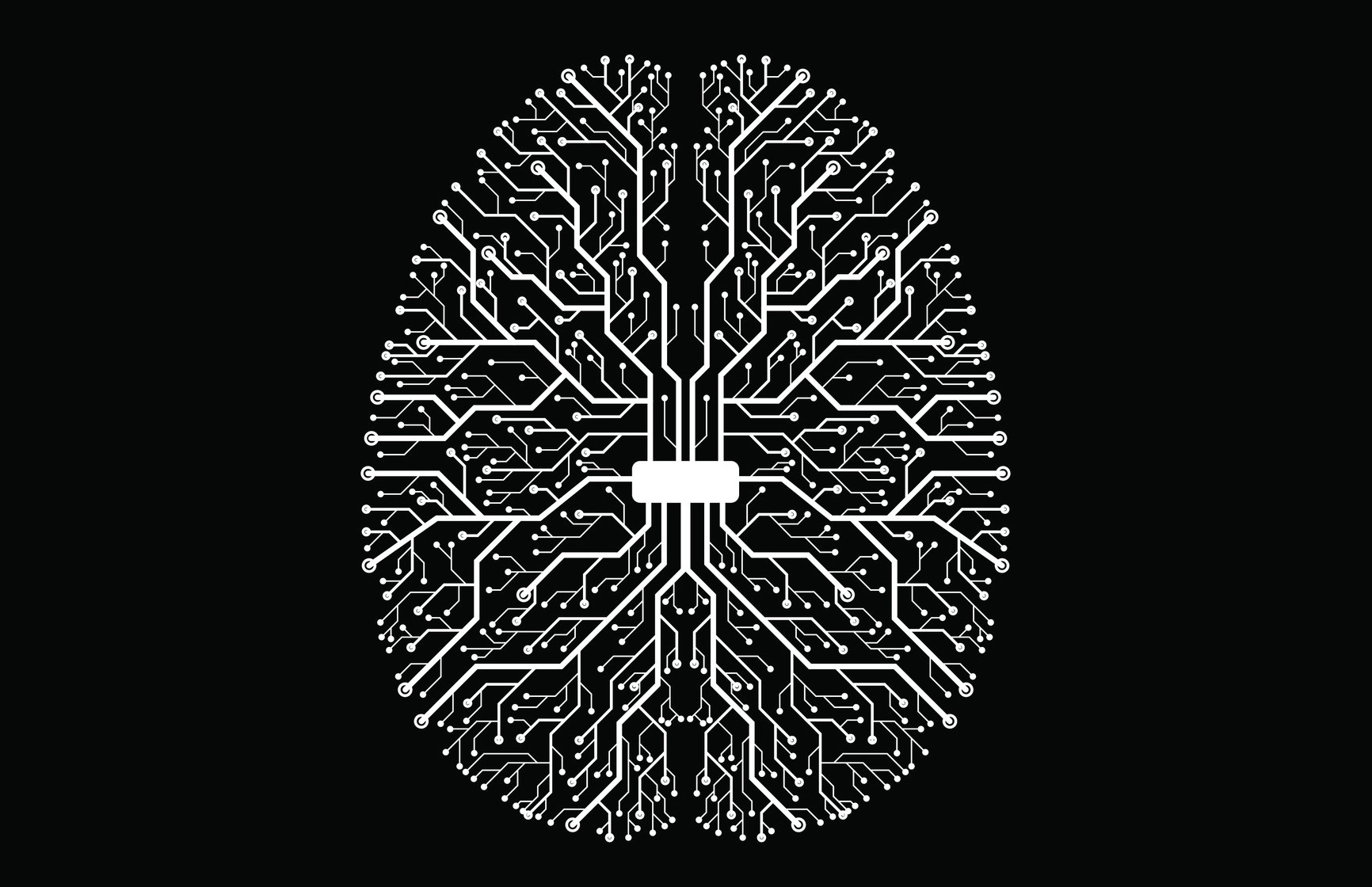 Brain graphic made out of computer circuits.