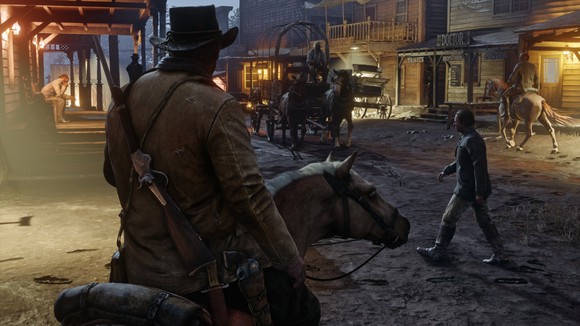 Character riding a horse in "Red Dead Redemption 2"