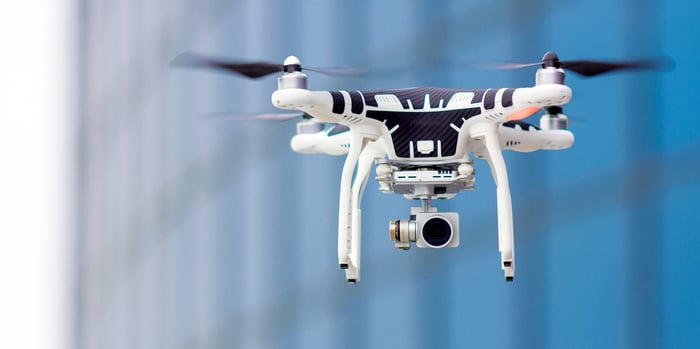A drone in flight.