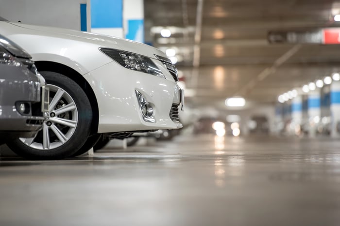 Cars parked in an underground garage